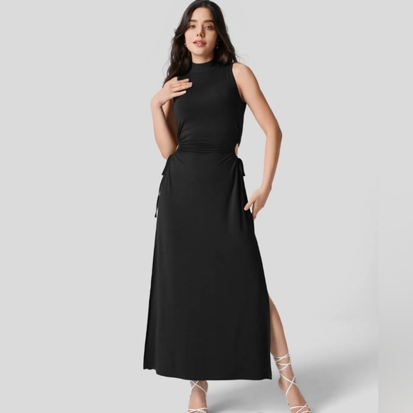 Mock Neck Sleeveless Cut Out Drawstring Split Maxi Casual Dress - Picture 1 of 4